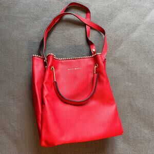 Alexis Bendel Boho Bag Red Vegan Leather Tote Handbag Beaded Gold Studded